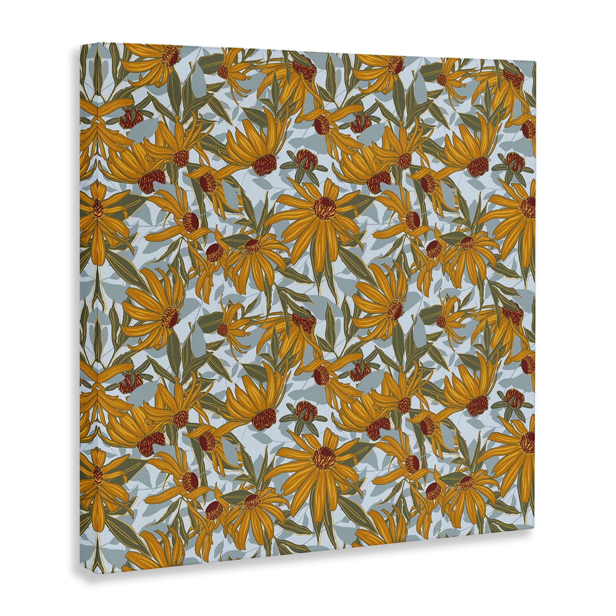 Stupell Industries Black Eyed Susan Pattern Plants & Flowers Painting Wrapped Canvas Art Print Wall Art, 17 x 17