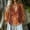 Orange, variant on Womens Boho Floral Print V Neck Blouse Ruffle Long Sleeve Casual Flowy Tunic Top for Work and Vacation Orange S
