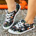 thumbnail image 2 of YLYL Halloween Sneakers for Women 2025 Fashion Pumpkin Skeleton Canvas Low Top Lace up Casual Walking Shoes, 2 of 8