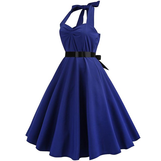 Vestido de skater de columpio liso para mujer Vestidos de fiesta de cóctel Vintage Halter Rockabilly Hepburn ShuxiuWang 9024715364425