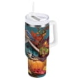 thumbnail image 2 of 40 oz Insulated Stainless Steel Tumbler Double Wall Stainless Steel Tumbler with 2-Way Drinking Birdhouse and Colorful Birds, 2 of 9