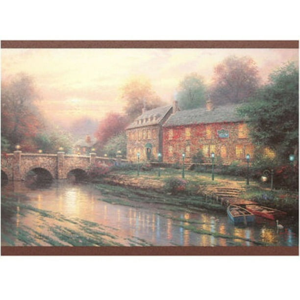 879356 Thomas Kinkade Lamplight Inn Bridge Wallpaper Border - Walmart