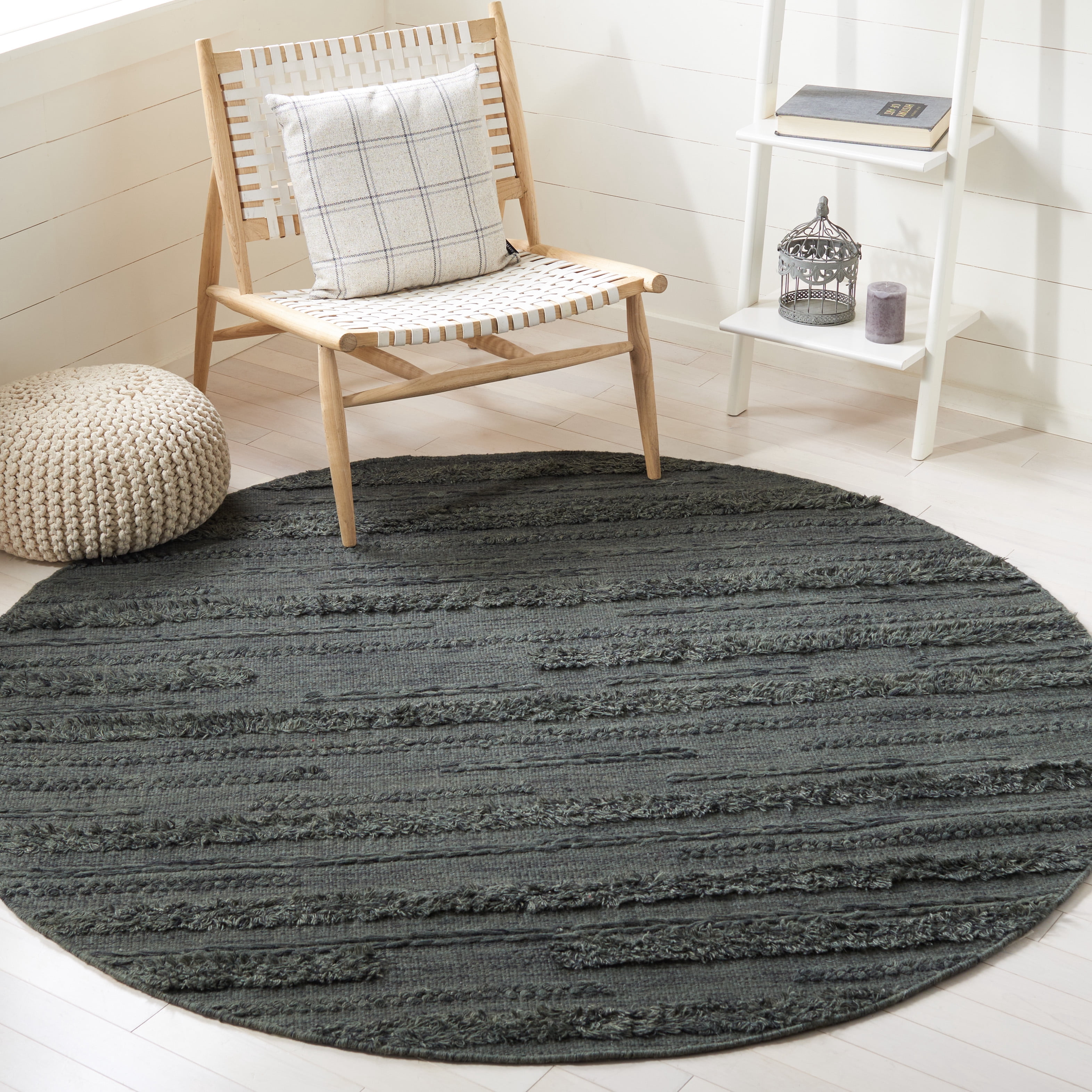 SAFAVIEH Vermont Zavanna Striped Area Rug, Charcoal/Ivory, 6' x 6' Round