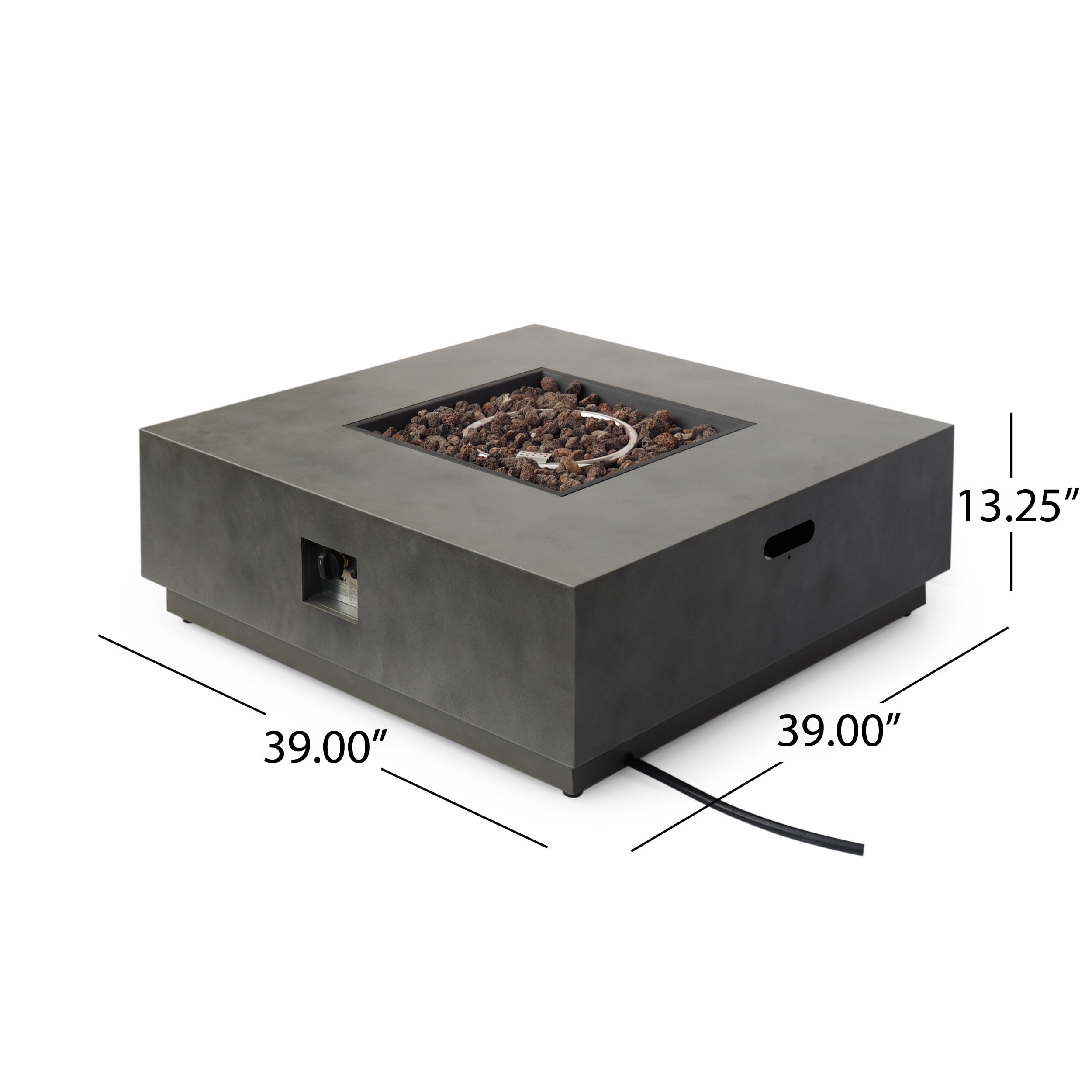 Jasmine Outdoor 50,000 BTU Square Fire Pit (No Tank Holder), Concrete Finish