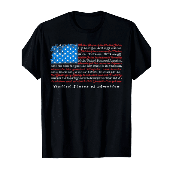 Patriotic American Flag We The People Constitution Graphic T-Shirt - Vintage USA Pride Men's Women's Short Sleeve Tee - Retro United States of America Apparel