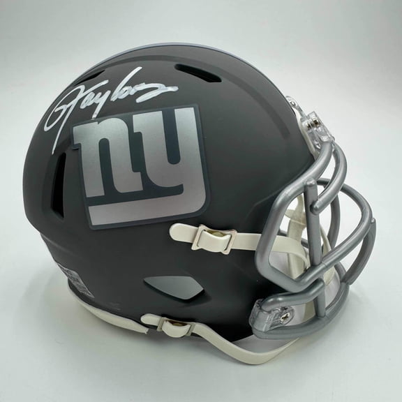Autographed/Signed Lawrence Taylor New York Giants Silver Mini Football Helmet Beckett BAS COA