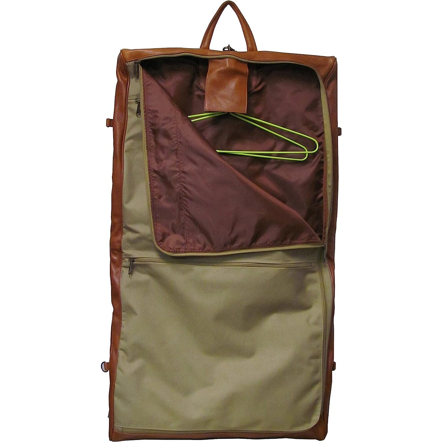 Brown Leather Three-suit Garment Bag - brown