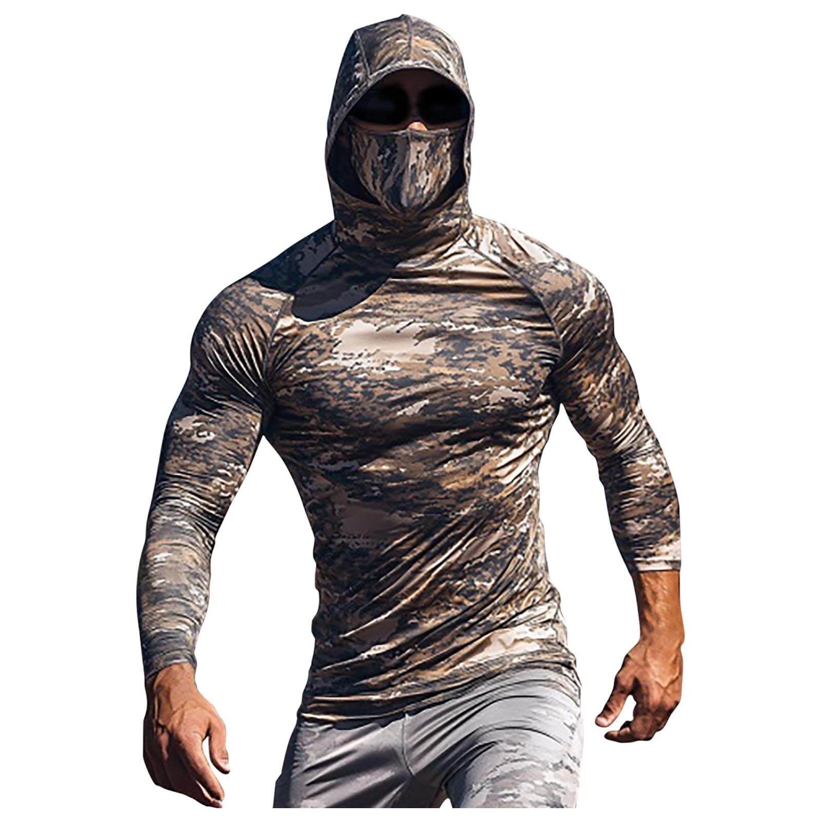 Handshe Men's Printed Summer Sunscreen Breathable Long - Sleeve Mask Hooded Blouse