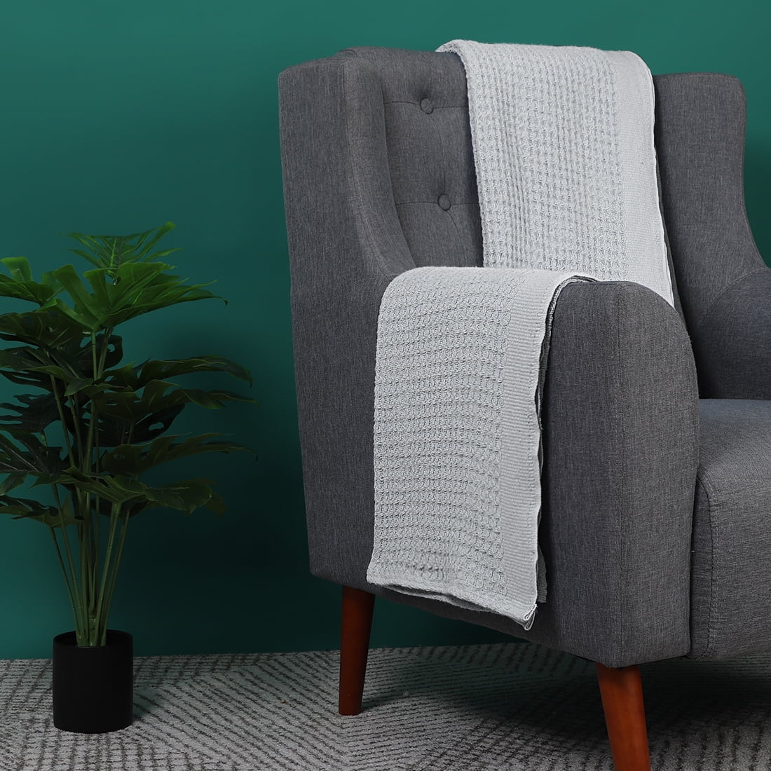 Unique Bargains Cotton Waffle Weave Bed Throw Blanket Gray 90" x 90"