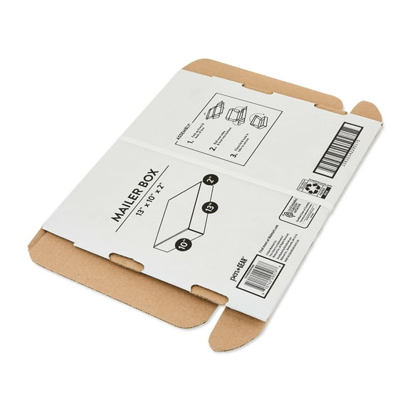 Pen+Gear Recycled Tuck-Top Shipping Box, 13" L x 10" W x 2"H, White, 1 Count