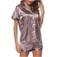 thumbnail image 2 of BLVB Satin Pajamas Set Women's Short Sleeve Tops Sleepwear Soft Silk Button Down Loungewear Comfy Pjs Shorts Set Homewear, 2 of 6