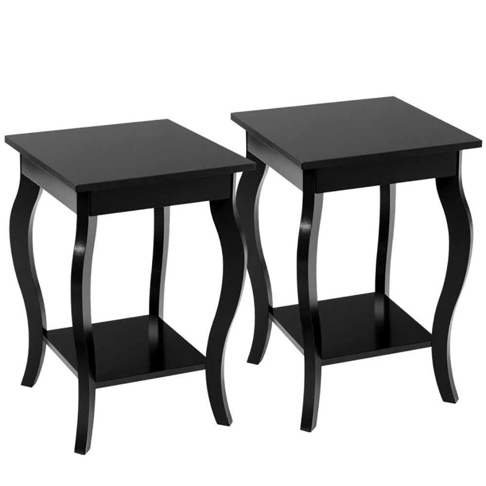 Demi Bonn Set of 2 End Side Table, Square Nightstand, Sofa Table Night Stand with Shelf, for Living Room, Bedroom, Black