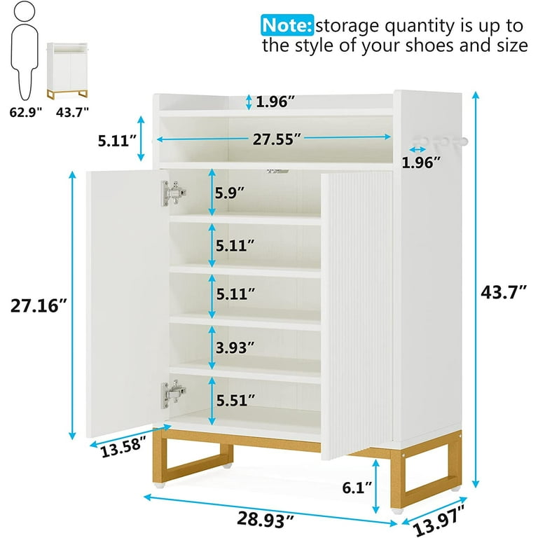 Tribesigns Shoe Cabinet 5-Tier Shoe Storage Cabinet with Open Shelves &  Hooks, Freestanding Wooden Shoe Rack Storage Modern Shoe Organizer for