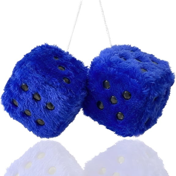 BESTSKY Fuzzy Plush Dice for Car Mirror,Pair of 3" Dark Blue Dice with White Dots for Car Interior Hanging Ornament Decoration (Dark Blue)