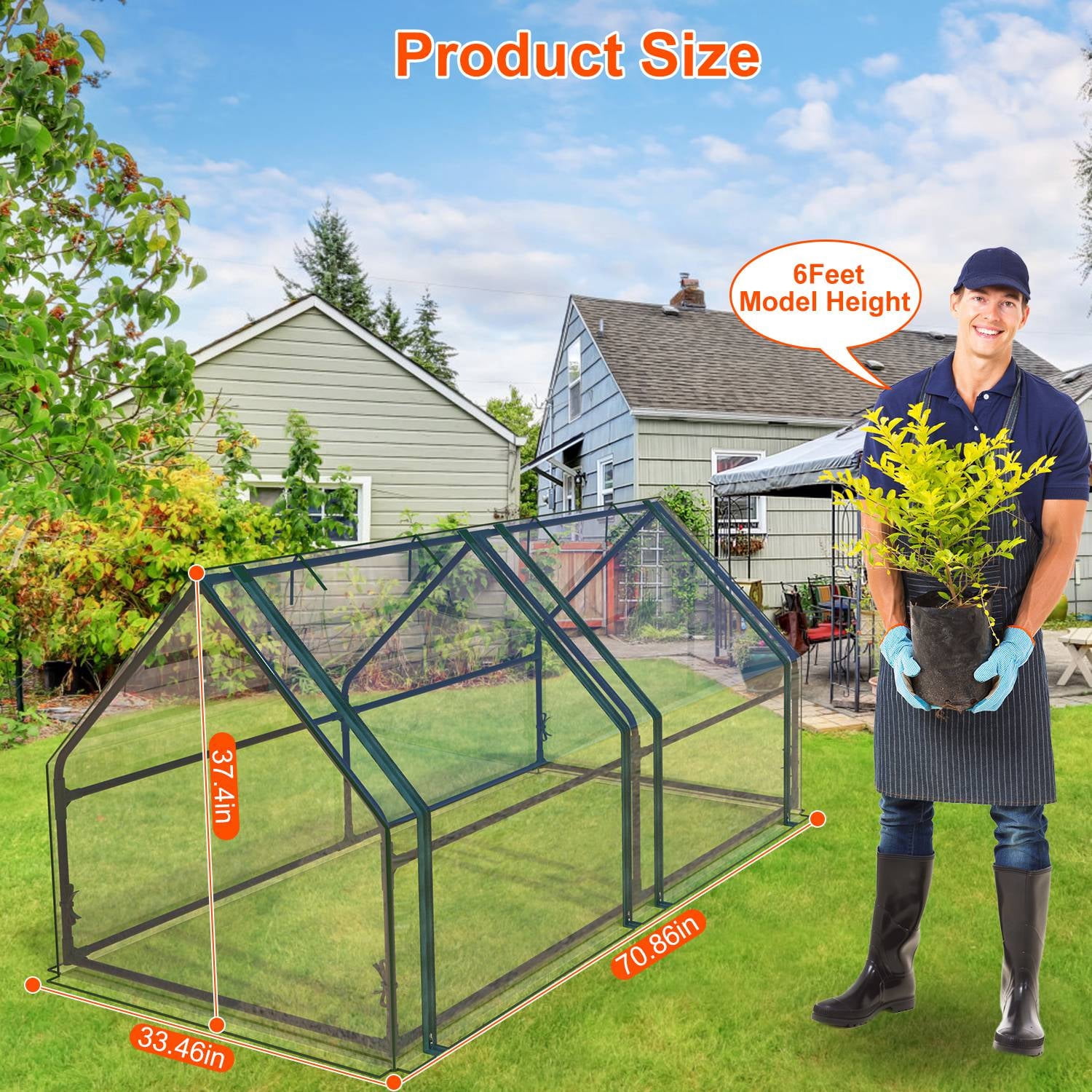 71"x33"x37" Portable Mini Cloche Greenhouse, iMounTEK Waterproof UV-Resistant Hot House for Indoor Outdoor (Clear)