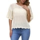 thumbnail image 1 of INSPIRAR CHIC Blusas de Verano de Manga Corta con Cuello Redondo y Diseño Calado para Mujeres M Beige, 1 of 6