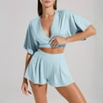 thumbnail image 4 of cfhntfmh Pajama Sets for Women 2 Piece Pjs Loungewear Sets Half Sleeve Deep V Neck Casual Crop Tops Loose Wide Leg Shorts, 4 of 6