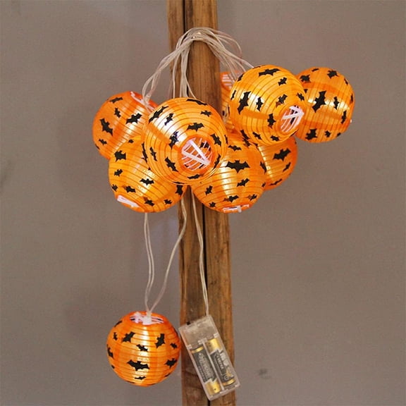 LINLIN Lantern String Lights, 10 LED Halloween Decorative Lantern Fairy Lights, Battery Powered with Paper Lantern Holiday Lights for Halloween Spooky Home Decoration Party