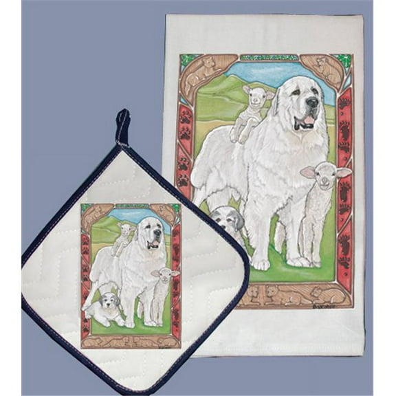Pipsqueak Productions DP967 Dish Towel and Pot Holder Set - Great Pyrenees