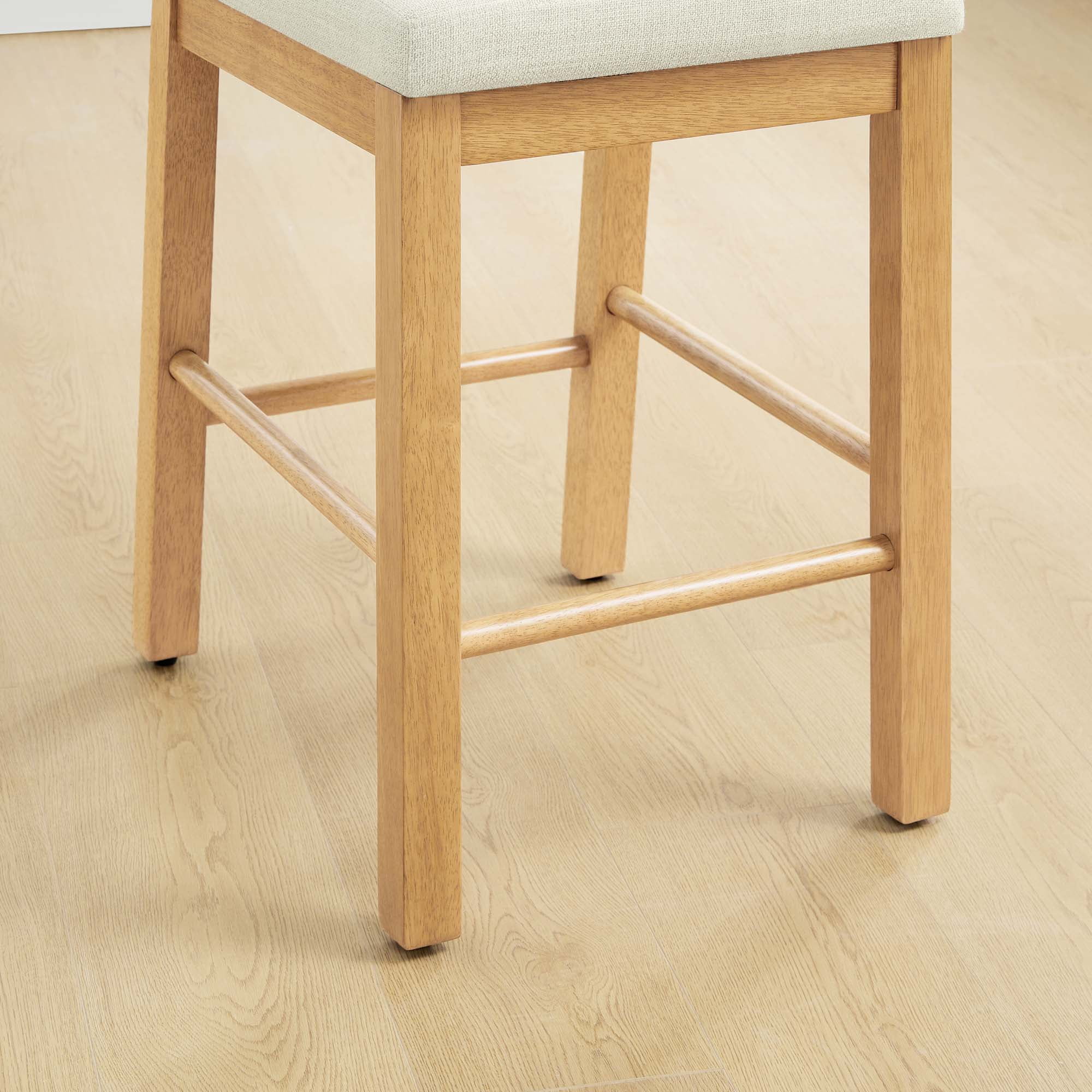 Spruce & Spring Boho Rattan Counter Stool with Solid Wood Frame and Upholstered Seat Set of 3, Natural