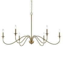 Kira Home Archer 47" 6-Light Large Modern Chandelier   Curved Arms, Adjustable Hanging Height, Cool Brass Finish