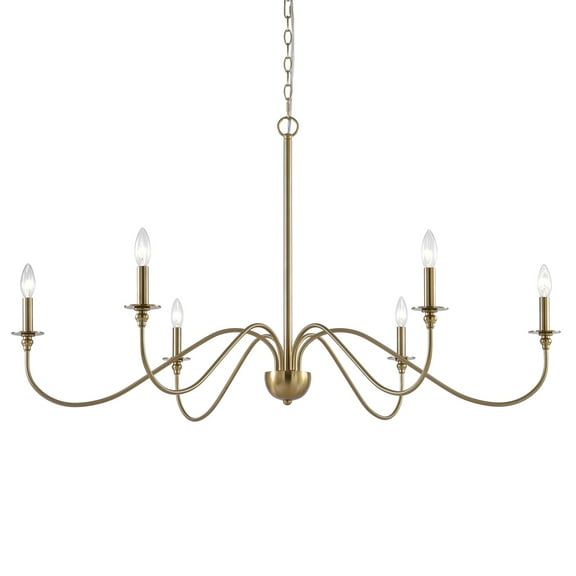 Kira Home Archer 47" 6-Light Large Modern Chandelier   Curved Arms, Adjustable Hanging Height, Cool Brass Finish