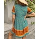 thumbnail image 4 of Vestido estampado para mujer Estilo de vacaciones Vestido de manga corta de verano Escote Corbata Falda informal para mujer Verde oscuro S, 4 of 6