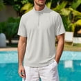 thumbnail image 2 of Avirosel Men's Golf Shirt Casual Zip Up Moisture Wicking Short Sleeve Stand Collar Lightweight Mens Polo Shirt Beige, 2 of 5