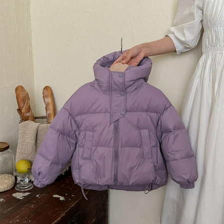 

Cethrio Toddler Girls Puffer Jackets Hooded Warm Full Zip Windproof Winter Coats Purple Size 5 T