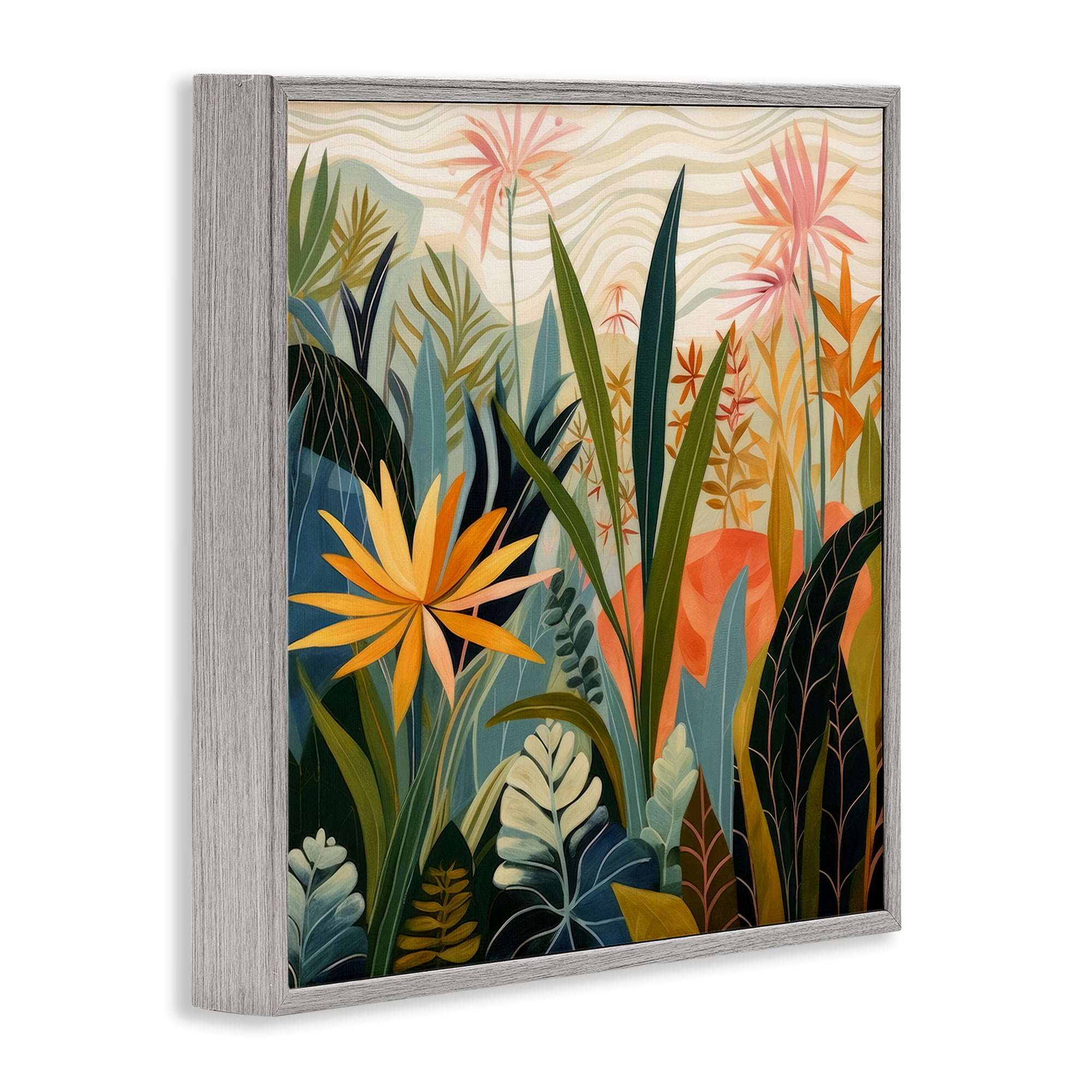 Stupell Industries Tropical Botanical Embrace Gray Framed Giclee Art, design by Lazar Studio