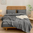 thumbnail image 3 of Sheet Set 100% Washed Cotton Linen Feel Super Soft Comfortable Chic Lightweight 4 Pcs Home Bedding Set Solid Dark Grey Full, 3 of 14