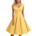 thumbnail image 1 of Vestido corto de cóctel retro vintage de los años 50 para mujer: poliéster, mangas casquillo y escote corazón para eventos formales., 1 of 4