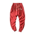 thumbnail image 2 of Yaoyar Mens Linen Casual Pants Lightweight Drawstring Beach Pants Elastic Waist Yoga Pants(Red,XL), 2 of 3