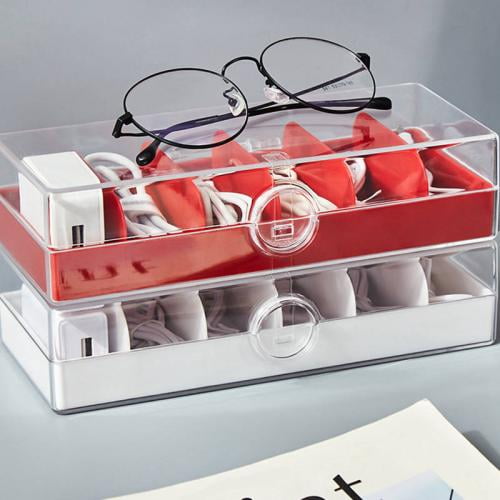 Clear Acrylic Cable Organizer with Lid, Desk Drawer Accessory