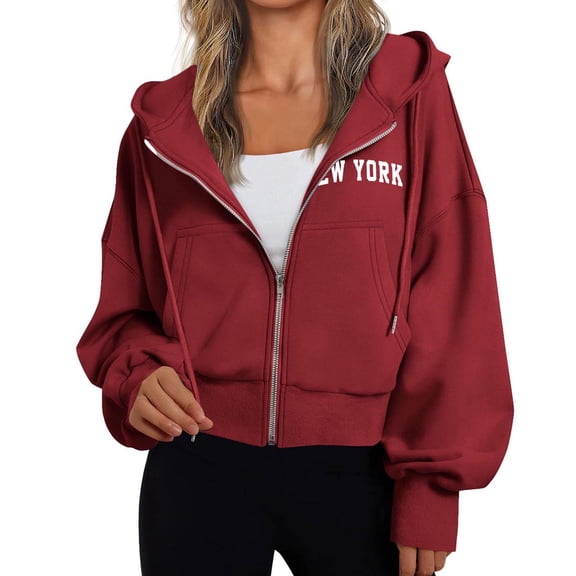 Lopecy-Sta Womens Jackets Casual Cropped Zip Up Hoodie Women Loose Long Sleeve Crop Sweatshirts Jackets Lightweight Short Outwear