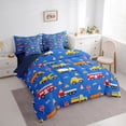 thumbnail image 2 of Castle Fairy Cartoon Construction Truck Print Bedding Comforter Set 7pcs for Teens, Fire Truck Seamless Queen Bedding Sets for Toddler Bedroom, Blue Orange,Navy Blue Reversible, 2 of 7