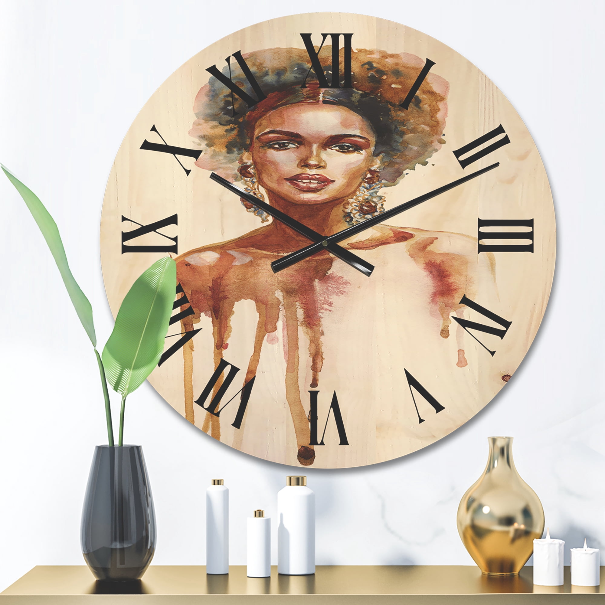 Designart 'Portrait of Afro American Woman XIII' Modern Wood Wall Clock