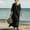 Black, variant on SMihono Women Cotton Linen 3/4 Sleeve Maxi Dress Crewneck Summer Casual Loose Flowy Long Vacation Beach Dress Gray M