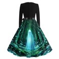 thumbnail image 6 of Halloween Dresses for Women Bone Printed Long Sleeve Casual Dresses Ghost Hepburn Crew Neck Scary Tea Length Dress with Belt XL, 6 of 6