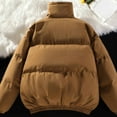 thumbnail image 5 of Uaswgudfs Women's Solid Color Zipper Stand Collar Cotton Jacket Polyester Matte Long Sleeve Casual Outerwear with Two Pockets Brown 2XL, 5 of 5