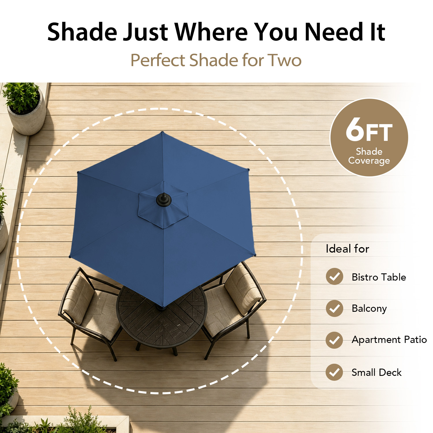 AMMSUN 6ft Round Patio Umbrella, Blue photo 4