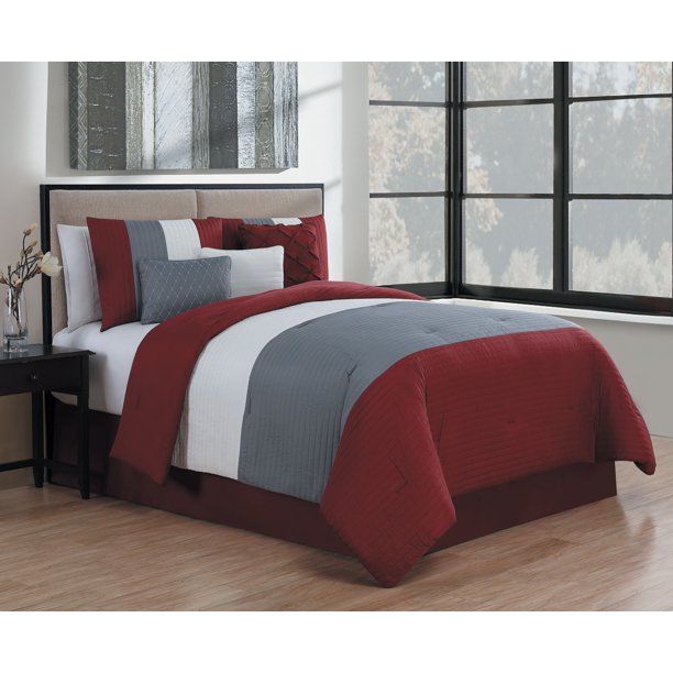 Manchester 7pc Comforter Set Queen Burgundy/Grey/White Walmart