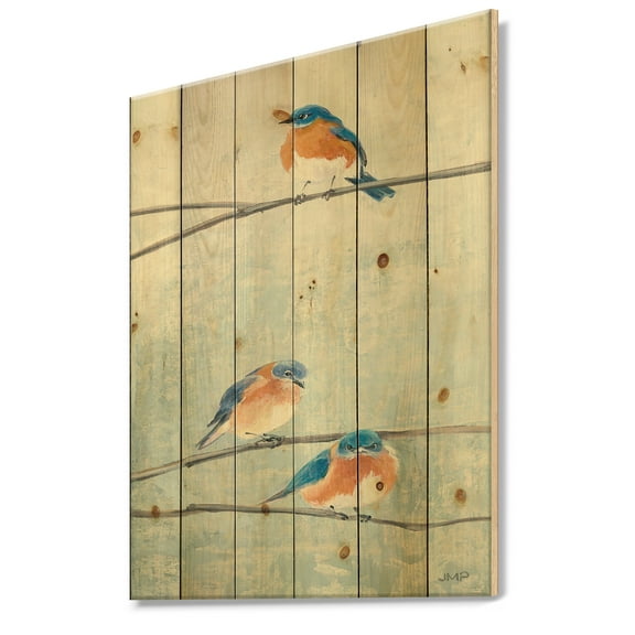 Designart 'Bird Hanging on Tree II' Modern Farmhouse Print on Natural Pine Wood