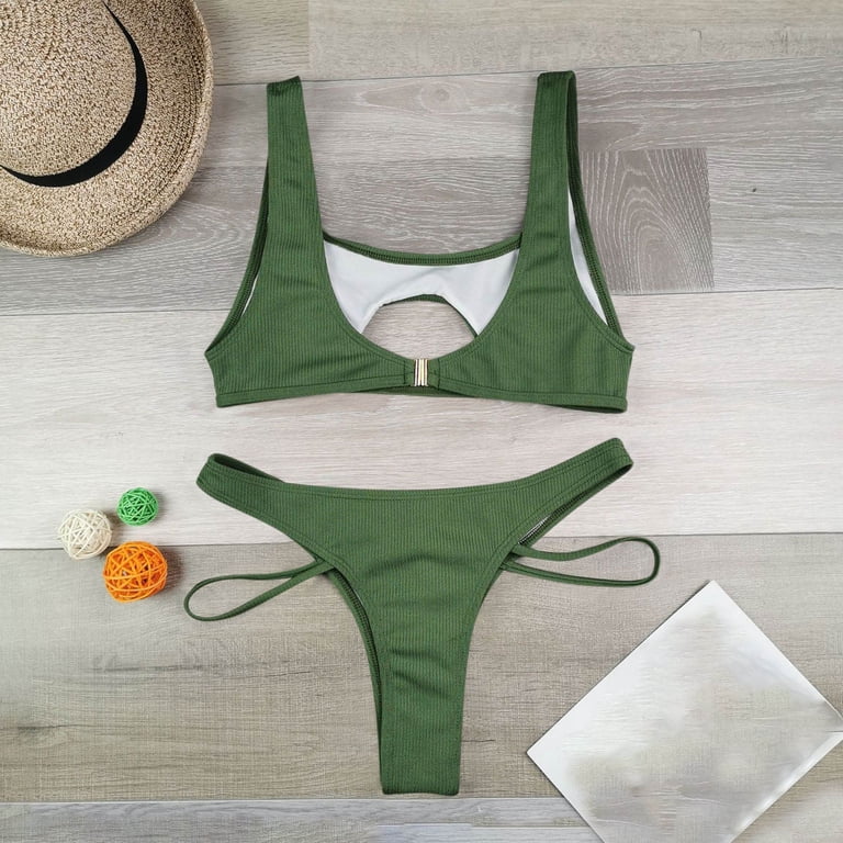 VSSSJ Two Piece Swimsuits for Women Solid Color Broadband Sling Bikini Set  Hollow Out Front Bathing Suit Sexy Swimwear Micro Beachwear - Walmart.com