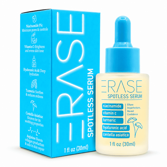 ERase Spotless Serum, Niacinamide 5% + Vitamin C Face Serum, Lightweight Hydrating Serum with Hyaluronic Acid for Smoother, More Radiant-Looking Skin