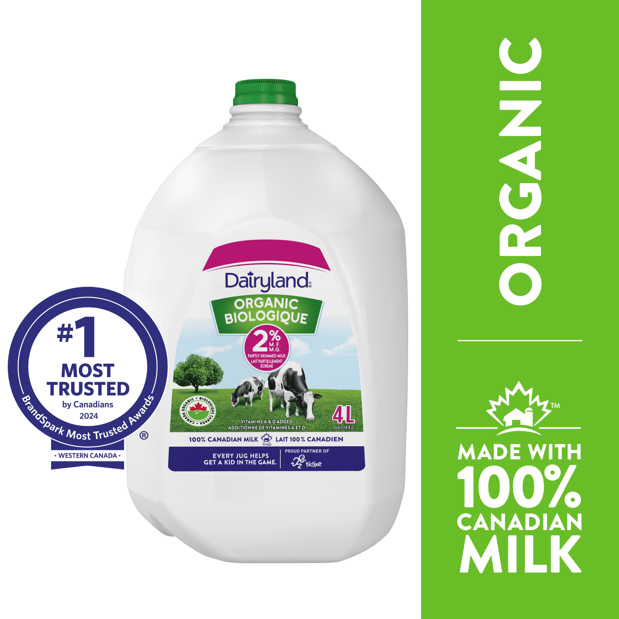 Dairyland 2% Organic Milk, 4L