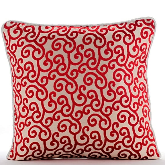 Toss Pillow Cover, Cayenne Red Decorative Pillow Covers 16x16 inch (40x40 cm), Burnout Velvet Throw Pillow Covers, Abstract, Scrolls, Contemporary Pillow Covers - Cayenne Red Scrolls
