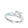 thumbnail image 4 of CHOOSE YOUR COLOR Clear CZ Solitaire White Simulated Opal Wedding Ring Sterling Silver Band Female Size 9, 4 of 4