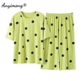 thumbnail image 2 of Conjunto de pijama hasta la pantorrilla para mujer, ropa de dormir de talla grande, Modal, con estampado a la moda, hasta la rodilla, de verano, 2 of 4