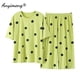 thumbnail image 2 of Conjunto de pijama hasta la pantorrilla para mujer, ropa de dormir de talla grande, Modal, con estampado a la moda, hasta la rodilla, de verano, 2 of 4